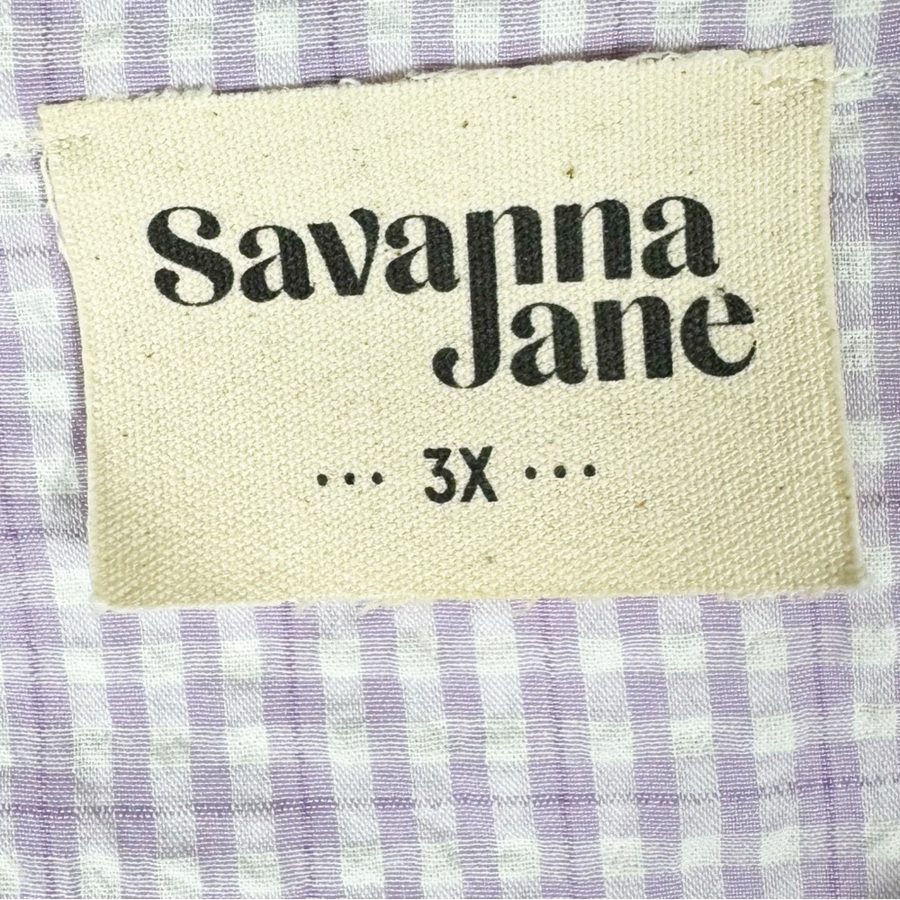 Savanna Jane Gingham Embroidered Seersucker Puff Sleeve Top 3X Lavender Boho - Picture 5 of 6